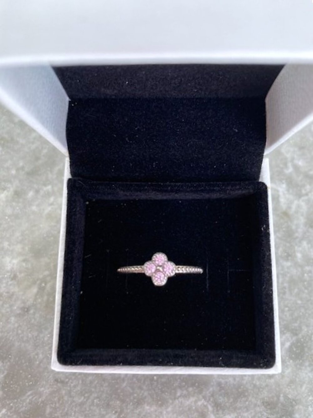 Pandora Sparkling Pink Flower Ring Sterling Silver S925 ALE Size 7